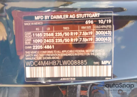 2020 Mercedes-Benz Glb 250 4Matic из США, поврежденный, VIN WDC4M4HB7LW008885